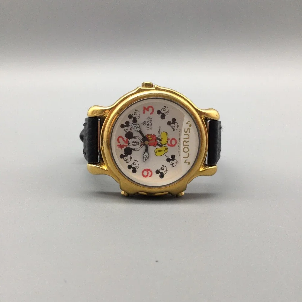 Lorus Boys Watch 31mm Disney Mickey Mouse Dial Gold Tone V422-0010 New Battery